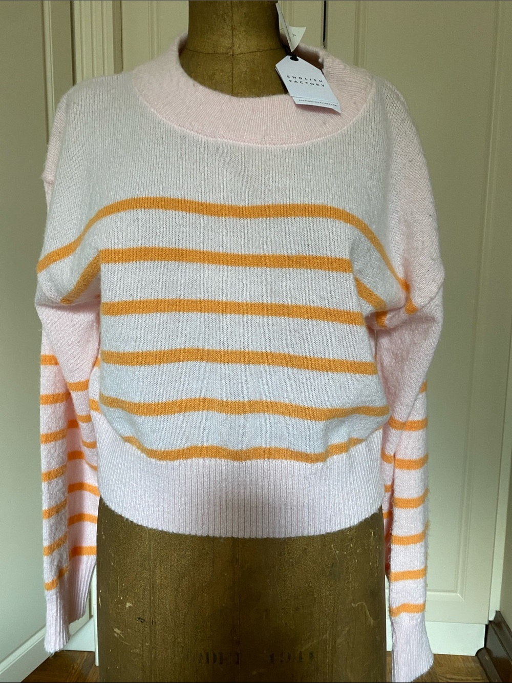 English Factory Pink & Orange Striped Crewneck Sweater